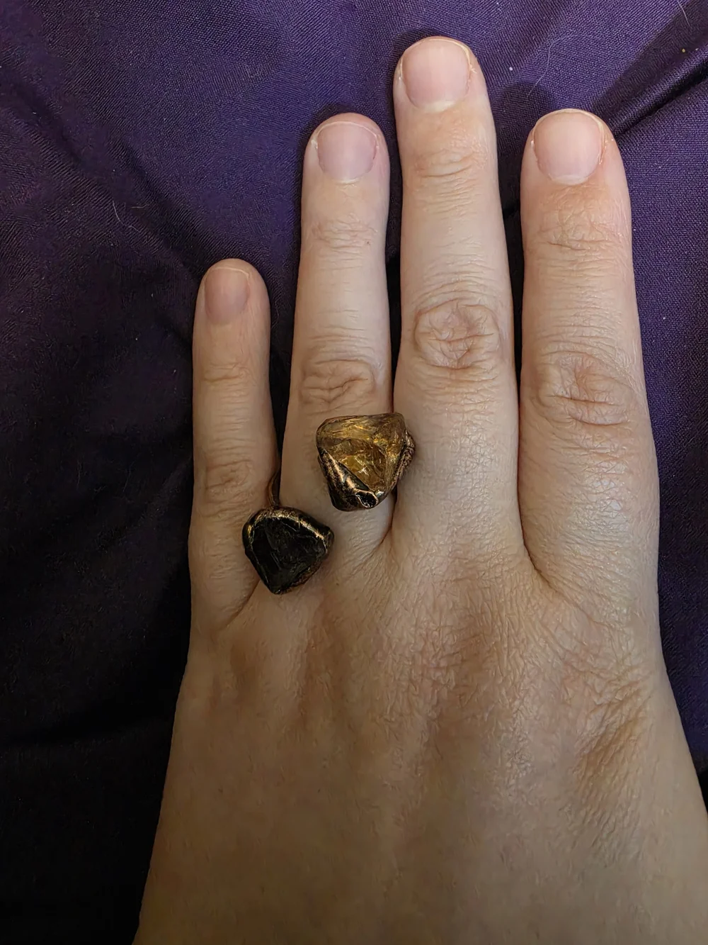 Ajustable Handcrafted Amethyst and Citrine Raw Crystal Ring - Women Jewelry